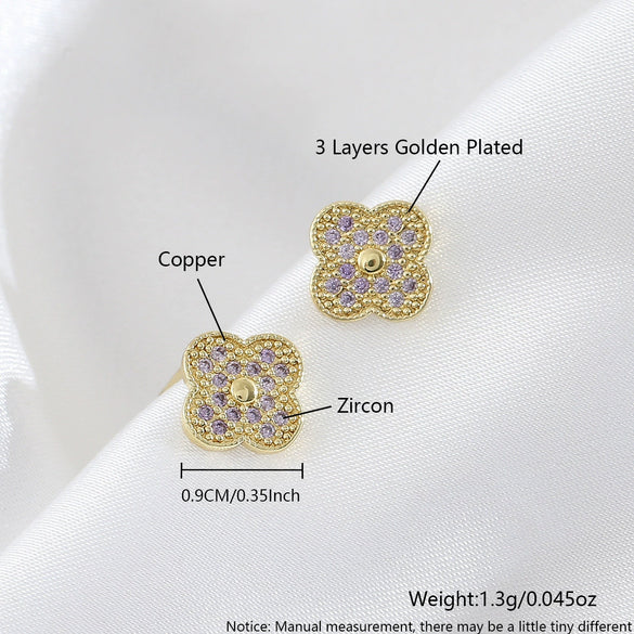 Women's Copper Fourleaf Clover Diamond Earrings With Electroplating