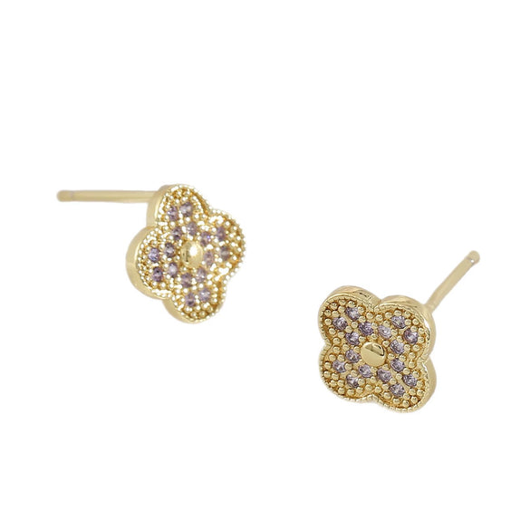 Women's Copper Fourleaf Clover Diamond Earrings With Electroplating