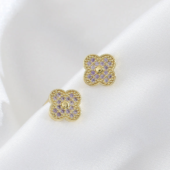 Women's Copper Fourleaf Clover Diamond Earrings With Electroplating