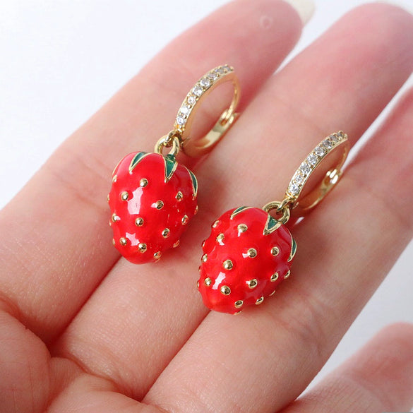 Women's Copper Fruit Pattern Heart Drop Earrings With Electroplating