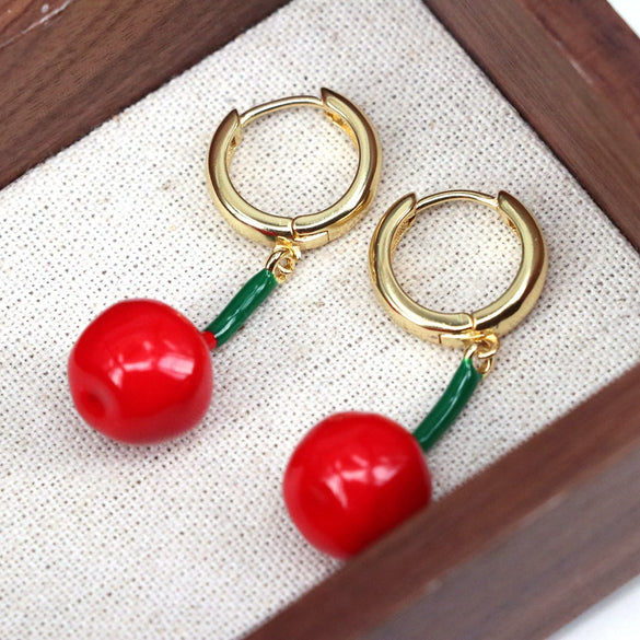 Women's Copper Fruit Pattern Heart Drop Earrings With Electroplating