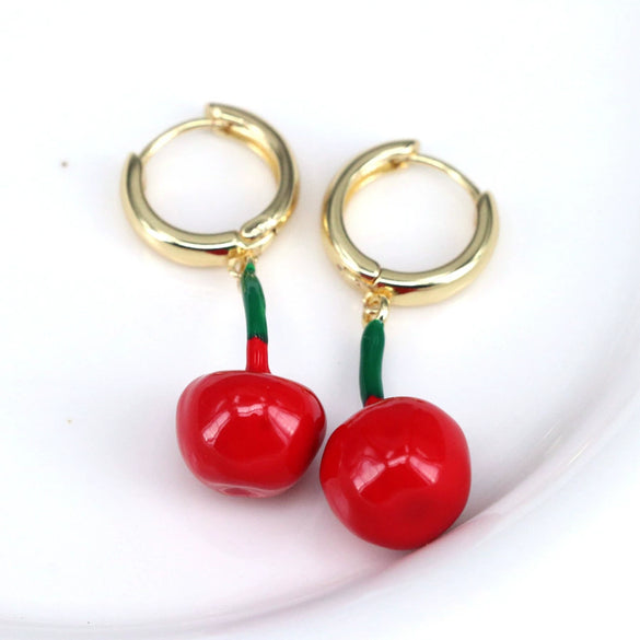 Women's Copper Fruit Pattern Heart Drop Earrings With Electroplating
