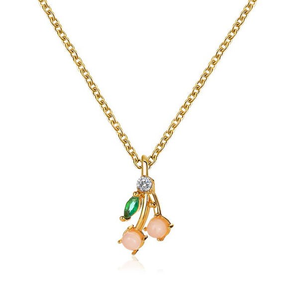 Women's Copper Fruit Pendant Necklace With Diamond Setting O Chain Cute Fresh Style Jewelry