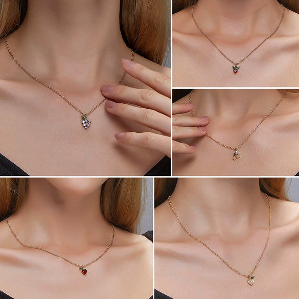 Women's Copper Fruit Pendant Necklace With Diamond Setting O Chain Cute Fresh Style Jewelry