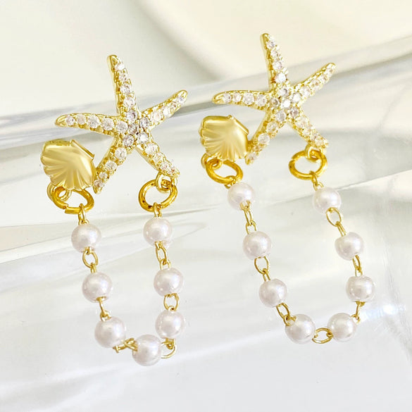 Women's Copper Geometric Animal Starfish Chain Electroplated Earrings