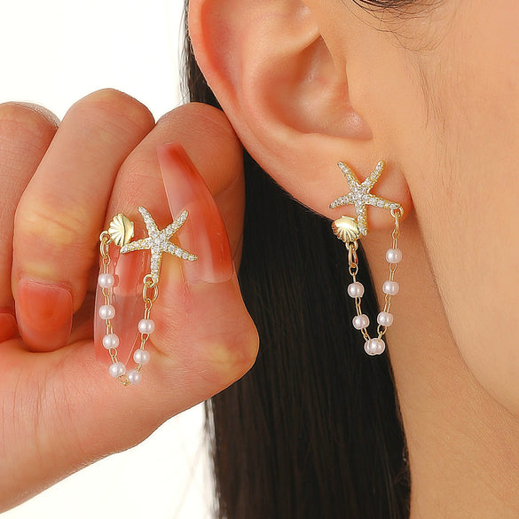 Women's Copper Geometric Animal Starfish Chain Electroplated Earrings