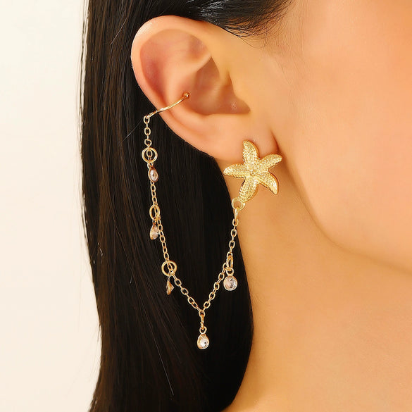 Women's Copper Geometric Animal Starfish Chain Electroplated Earrings