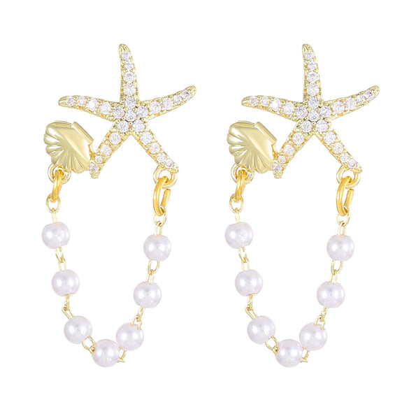 Women's Copper Geometric Animal Starfish Chain Electroplated Earrings
