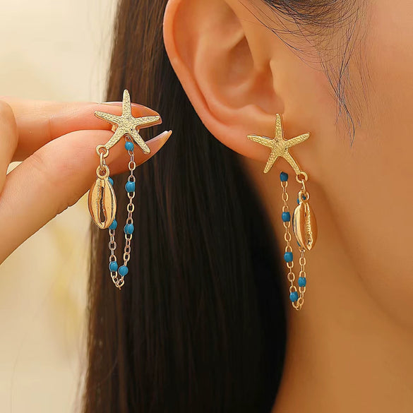 Women's Copper Geometric Animal Starfish Chain Electroplated Earrings