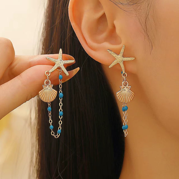 Women's Copper Geometric Animal Starfish Chain Electroplated Earrings