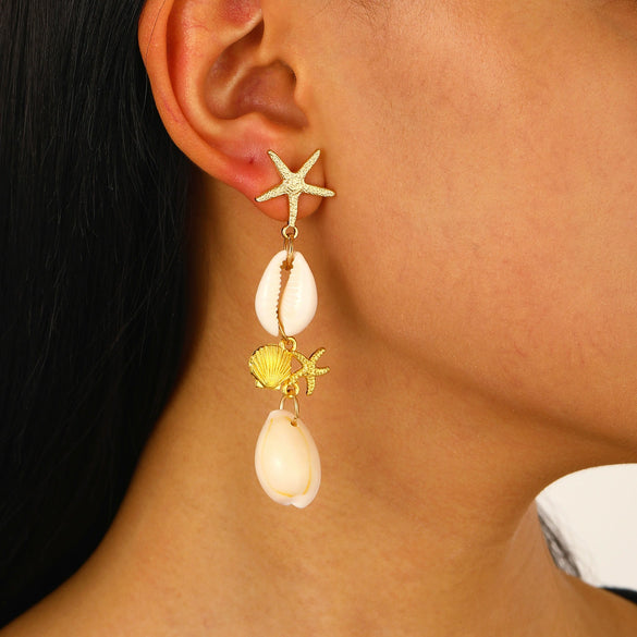Women's Copper Geometric Animal Starfish Chain Electroplated Earrings