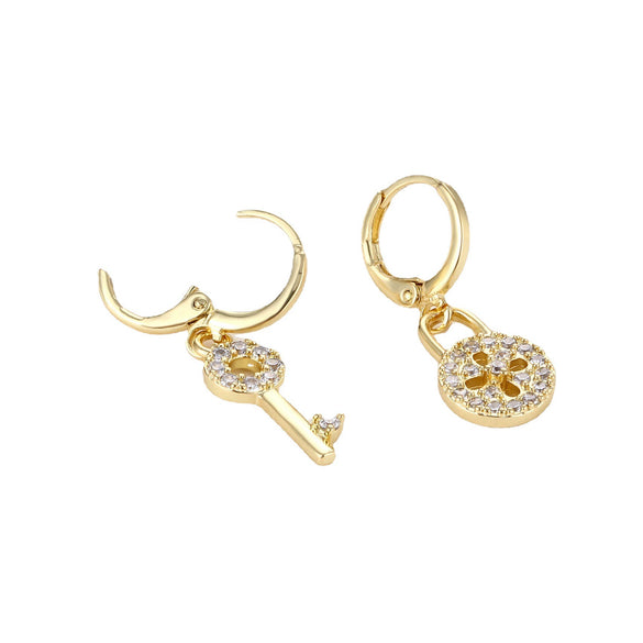 Women's Copper Geometric Asymmetric Key Chain Earrings With Zircon Trendy Natural Style Jewelry