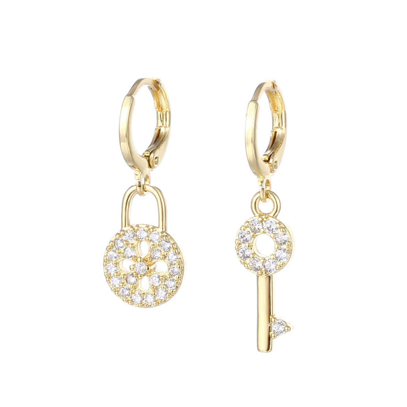 Women's Copper Geometric Asymmetric Key Chain Earrings With Zircon Trendy Natural Style Jewelry