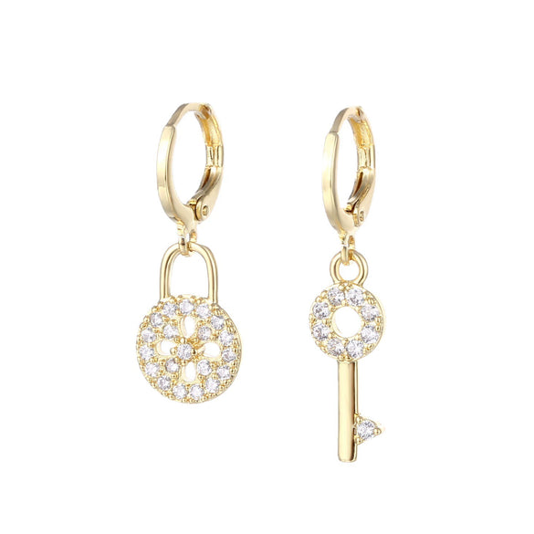 Women's Copper Geometric Asymmetric Key Chain Earrings With Zircon Trendy Natural Style Jewelry