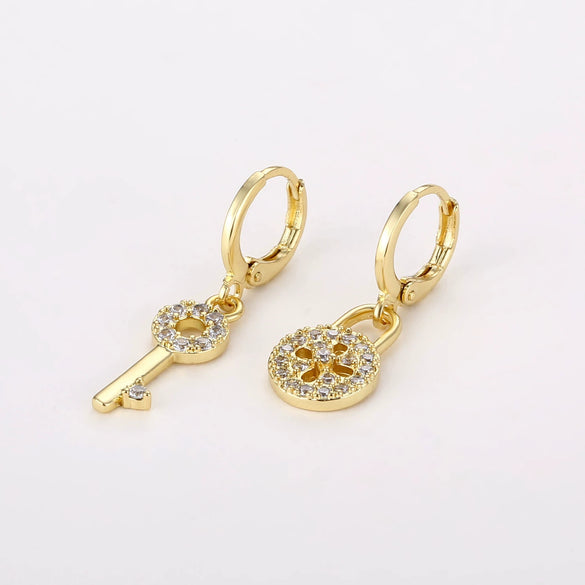 Women's Copper Geometric Asymmetric Key Chain Earrings With Zircon Trendy Natural Style Jewelry