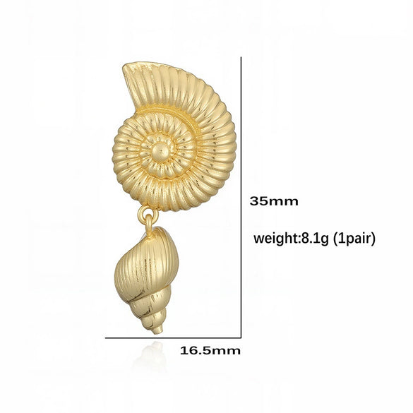 Women's Copper Geometric Beach Fan Shell Conch Stud Earrings With Pearls Fashion Minimalist