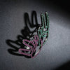 Women's Copper Geometric Brooch With Blue Green And Red Crystal Inlay Electroplated Suit Pin Minimalist Fashion Accessory
