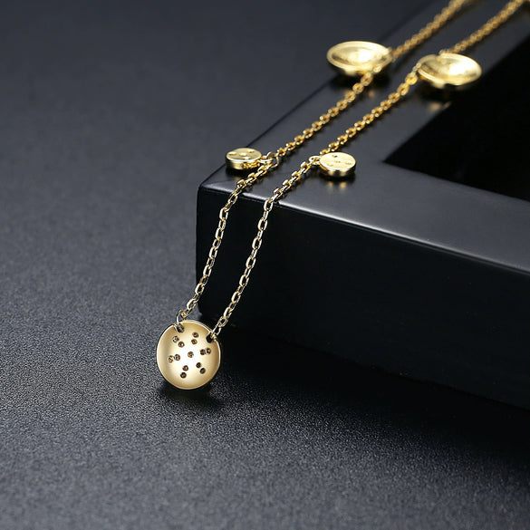 Women's Copper Geometric Clavicle Chain Necklace With Zircon Inlaid Pendant And Electroplated Finish