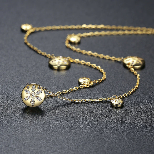 Women's Copper Geometric Clavicle Chain Necklace With Zircon Inlaid Pendant And Electroplated Finish