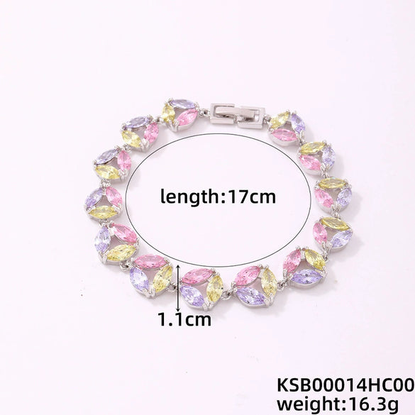 Women's Copper Geometric Clover Bracelet With Zircon Inlay And Crystal Accents In Fashion Jewelry Style