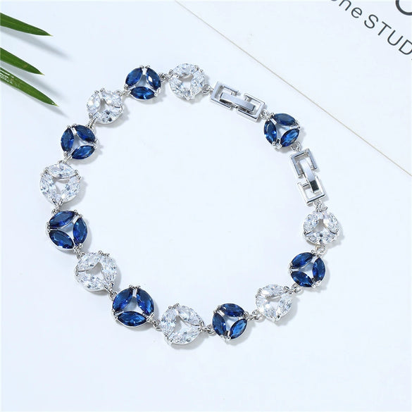 Women's Copper Geometric Clover Bracelet With Zircon Inlay And Crystal Accents In Fashion Jewelry Style