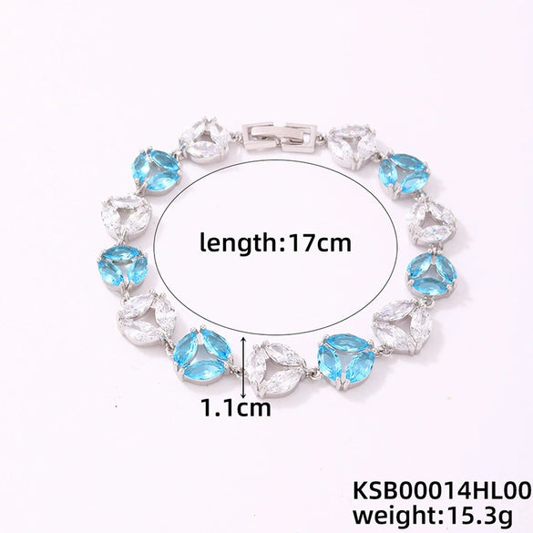 Women's Copper Geometric Clover Bracelet With Zircon Inlay And Crystal Accents In Fashion Jewelry Style