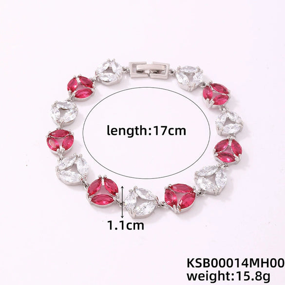 Women's Copper Geometric Clover Bracelet With Zircon Inlay And Crystal Accents In Fashion Jewelry Style