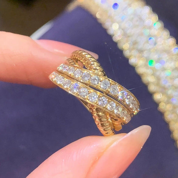 Women's Copper Geometric Design Ring With Zirconia Light Luxury Style