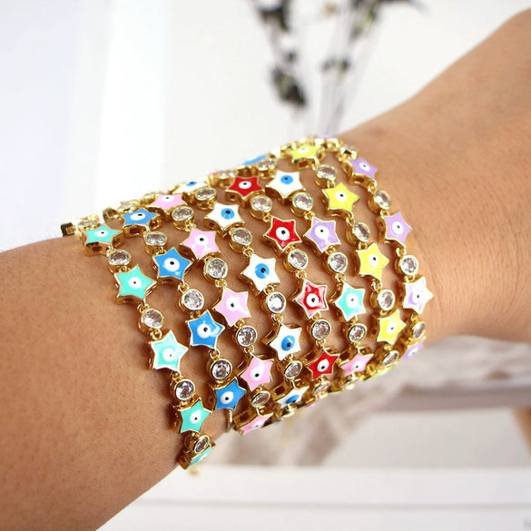 Women's Copper Geometric Devil's Eye Enamel Microinlaid Zircon Electroplated Bracelet