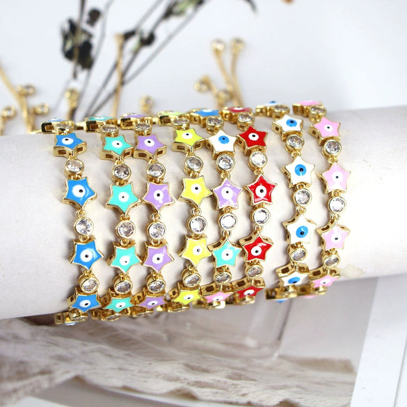 Women's Copper Geometric Devil's Eye Enamel Microinlaid Zircon Electroplated Bracelet