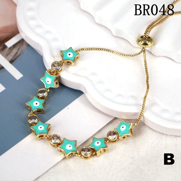 Women's Copper Geometric Devil's Eye Enamel Microinlaid Zircon Electroplated Bracelet