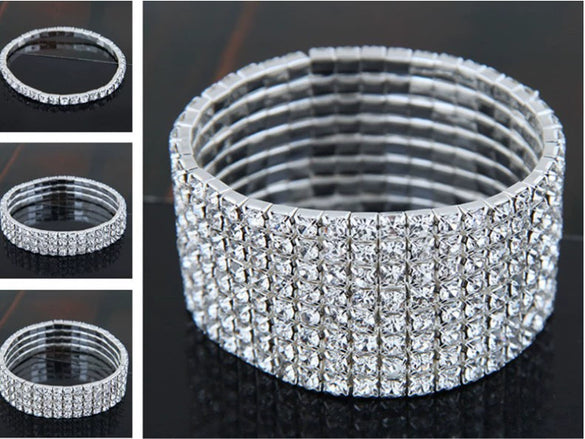 Women's Copper Geometric Diamond Style Elastic Bracelet With Single Double Triple And Four Row Chain Design