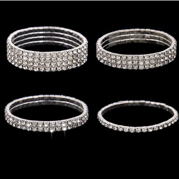 Women's Copper Geometric Diamond Style Elastic Bracelet With Single Double Triple And Four Row Chain Design