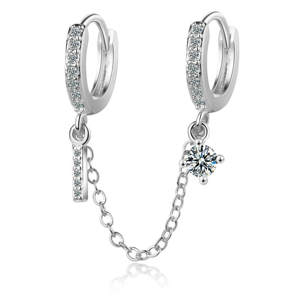 Women's Copper Geometric Double Ear Holes Circle Earrings With Single Rowed Diamond Design