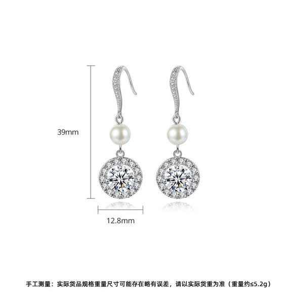 Women's Copper Geometric Ear Hook Earrings With Zircon Crystal And Pearl Details Long Simple Electroplated Fashion Jewelry