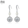 Women's Copper Geometric Ear Hook Earrings With Zircon Crystal And Pearl Details Long Simple Electroplated Fashion Jewelry
