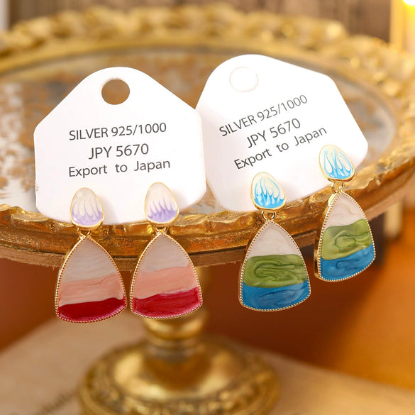 Women's Copper Geometric Electroplated Ocean Blue Gradual Handmade Earrings
