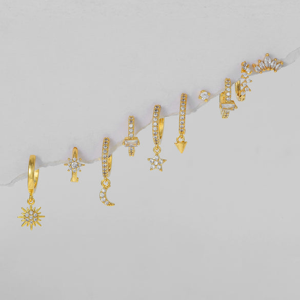 Women's Copper Geometric Fivepointed Star Moon Micropaved Zircon Earrings Set