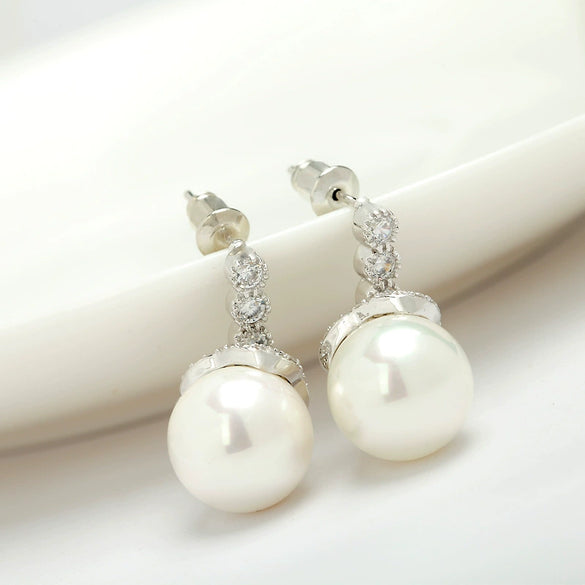 Women's Copper Geometric Flower Earrings With Pearl And Shell Bead Details Zircon Accents And Electroplated Finish