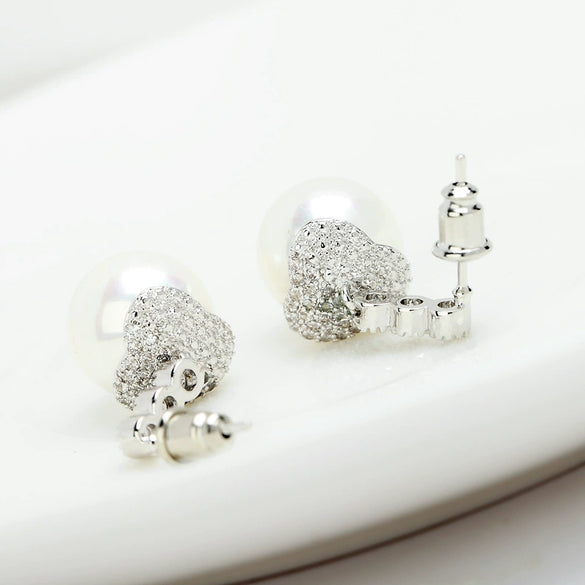 Women's Copper Geometric Flower Earrings With Pearl And Shell Bead Details Zircon Accents And Electroplated Finish