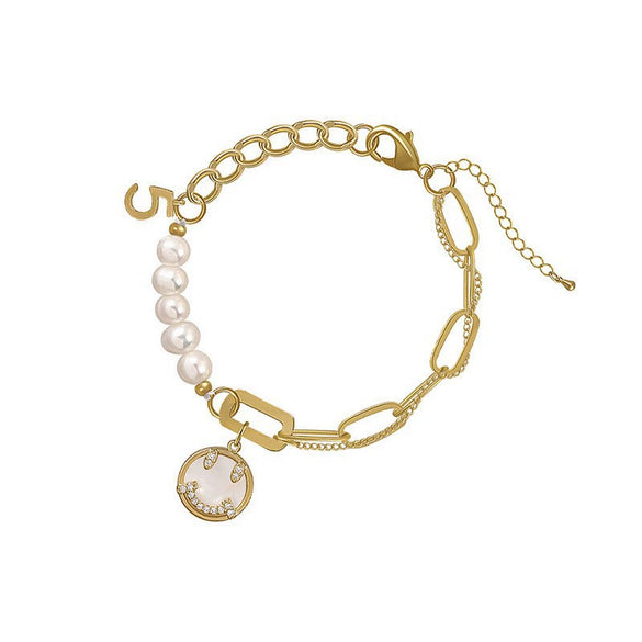 Women's Copper Geometric Freshwater Pearl Bracelet