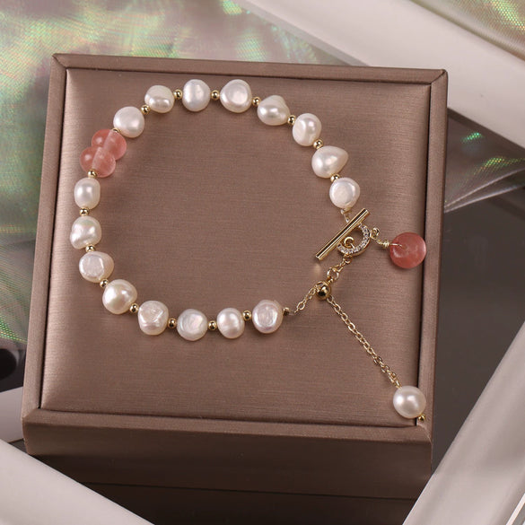 Women's Copper Geometric Freshwater Pearl Bracelet