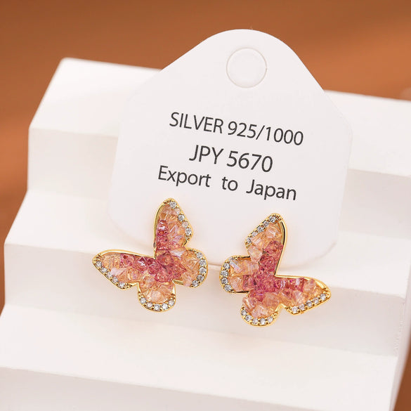 Women's Copper Geometric Gradient Butterfly Fashionable Electroplated Earrings