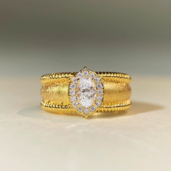 Women's Copper Geometric Handmade Brushed Sapphire Ring With Electroplating And Ice Flower Cut