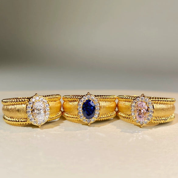 Women's Copper Geometric Handmade Brushed Sapphire Ring With Electroplating And Ice Flower Cut