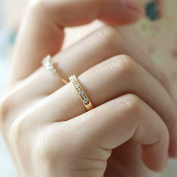 Women's Copper Geometric Hollow Carved Lace Style Ring Bracelet