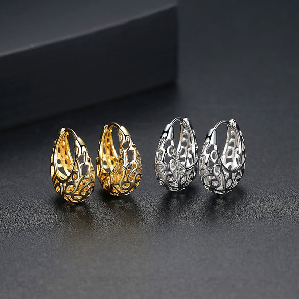 Women's Copper Geometric Hollow Mesh Earrings With Electroplated Finish And Simple Fashion Design