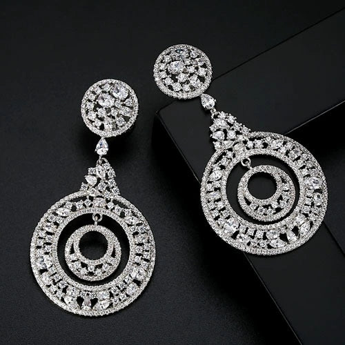 Women's Copper Geometric Hoop Earrings With Transparent Zircon Electroplated Fashion Bridal Wedding Jewelry