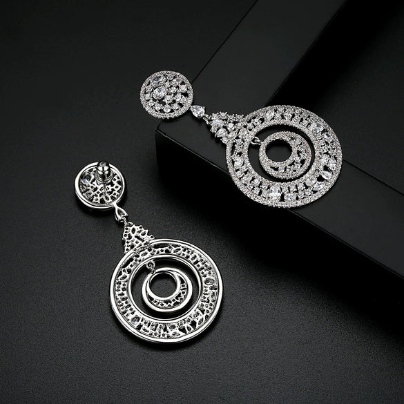 Women's Copper Geometric Hoop Earrings With Transparent Zircon Electroplated Fashion Bridal Wedding Jewelry