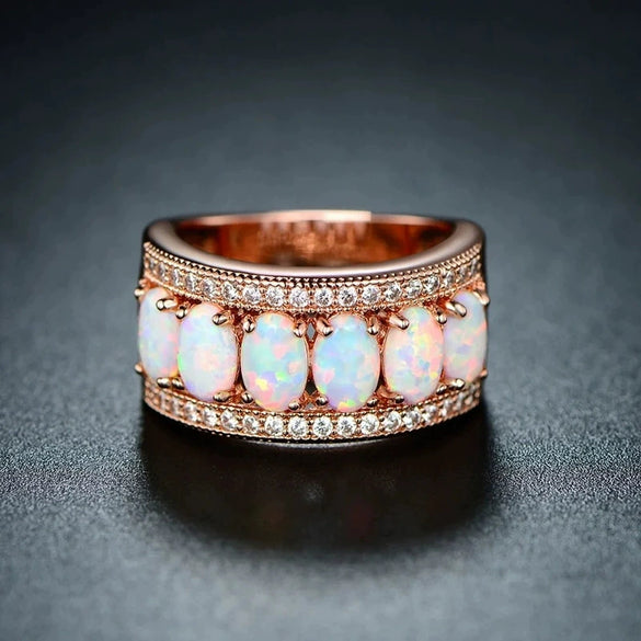 Women's Copper Geometric Imitation Opal Ring With Zirconia